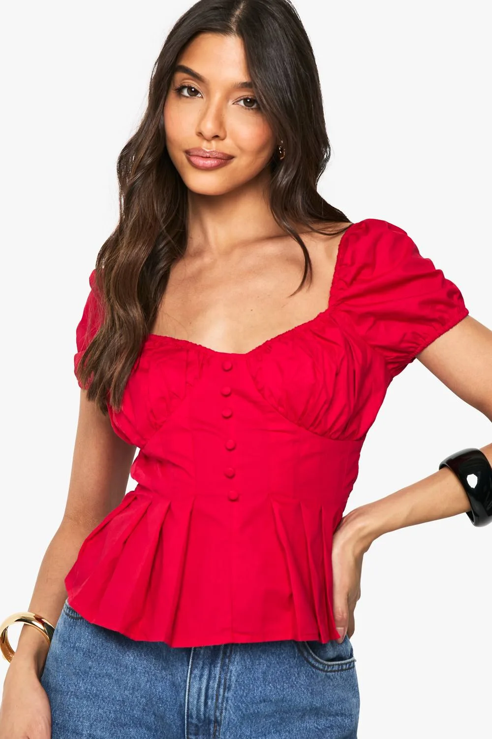 Cotton Poplin Pleated Milkmaid Top