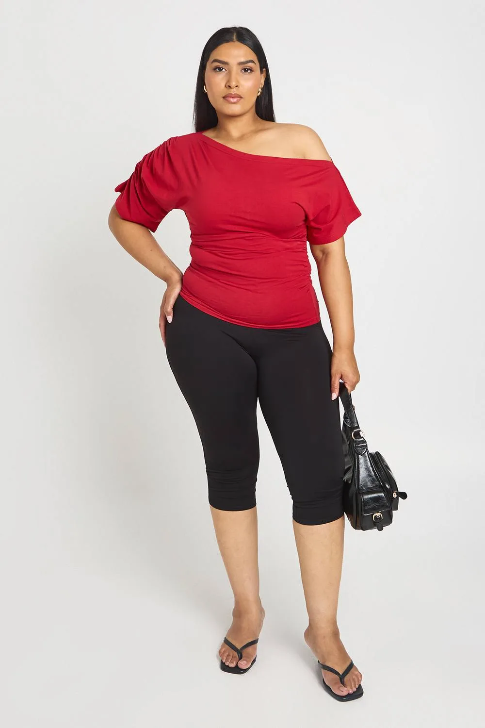 Off-The Shoulder Ruched T-Shirt by boohoo