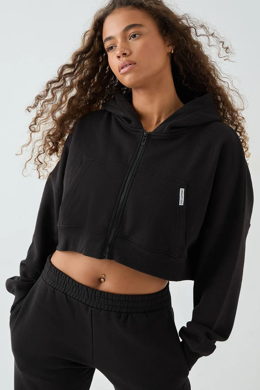 Boxy Crop Zip Through Hoodie