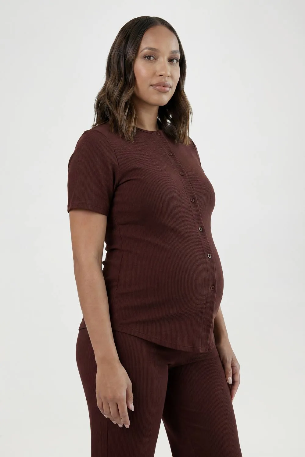 Maternity Soft Knit Button Cardigan & Wide Leg Trouser by boohoo