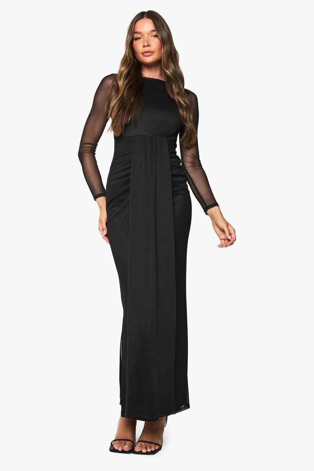 Mesh Drape Detail Maxi Dress by boohoo