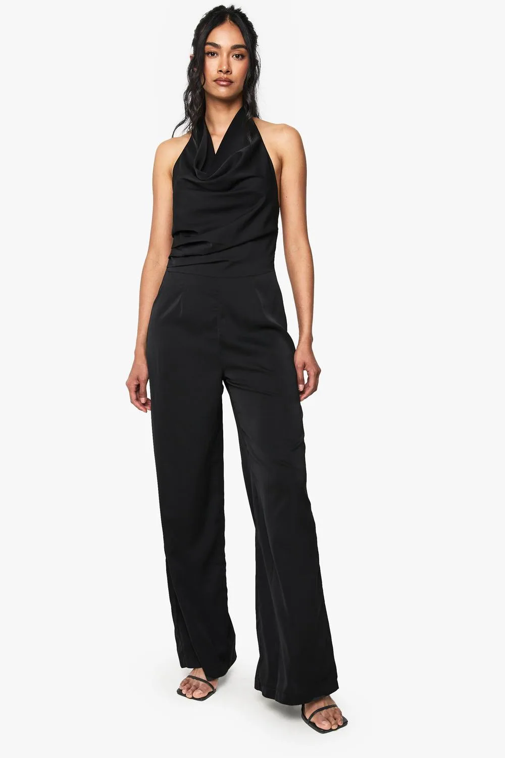 Satin Cowl Neck Jumpsuit by boohoo