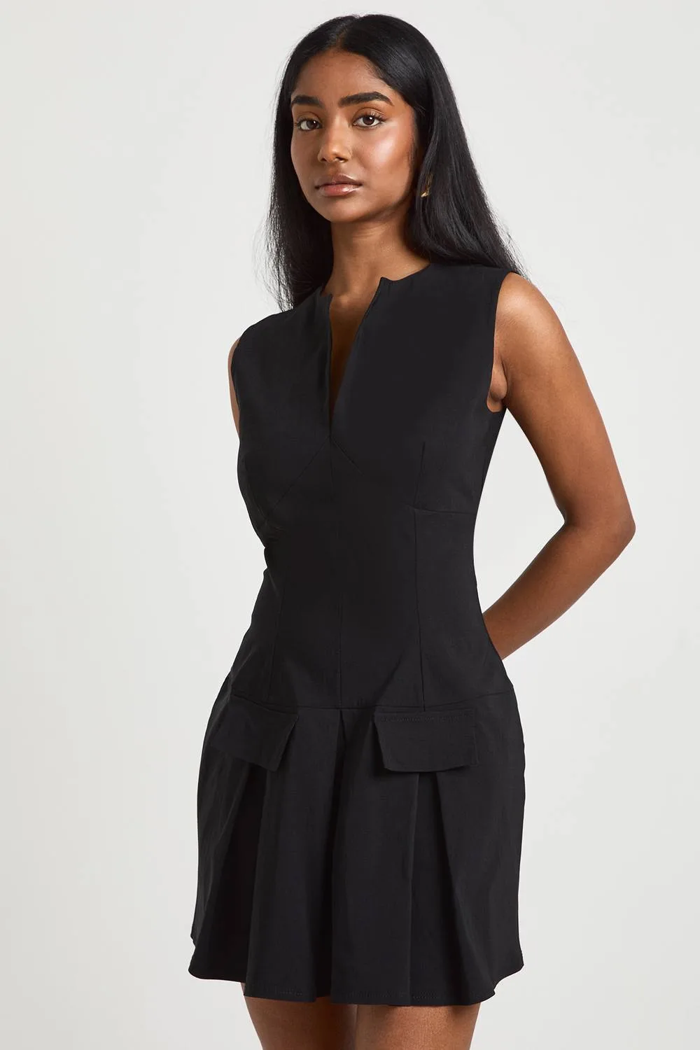 Bengaline V Neck Skater Skirt Tailored Dress by boohoo