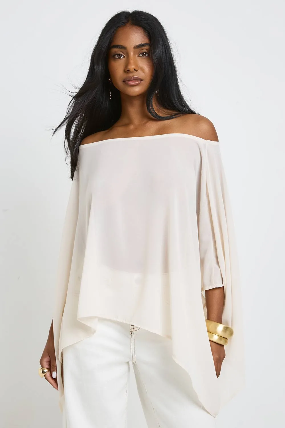 Chiffon Off-The Shoulder Cape Top by boohoo