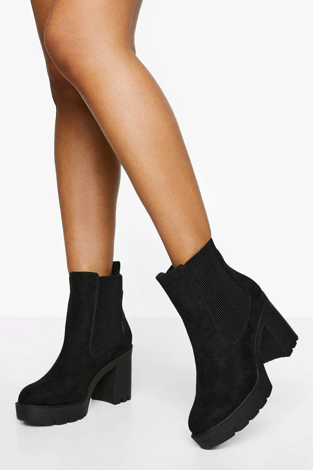 Wide Fit Faux Suede Chunky Heeled Chelsea Boots by boohoo
