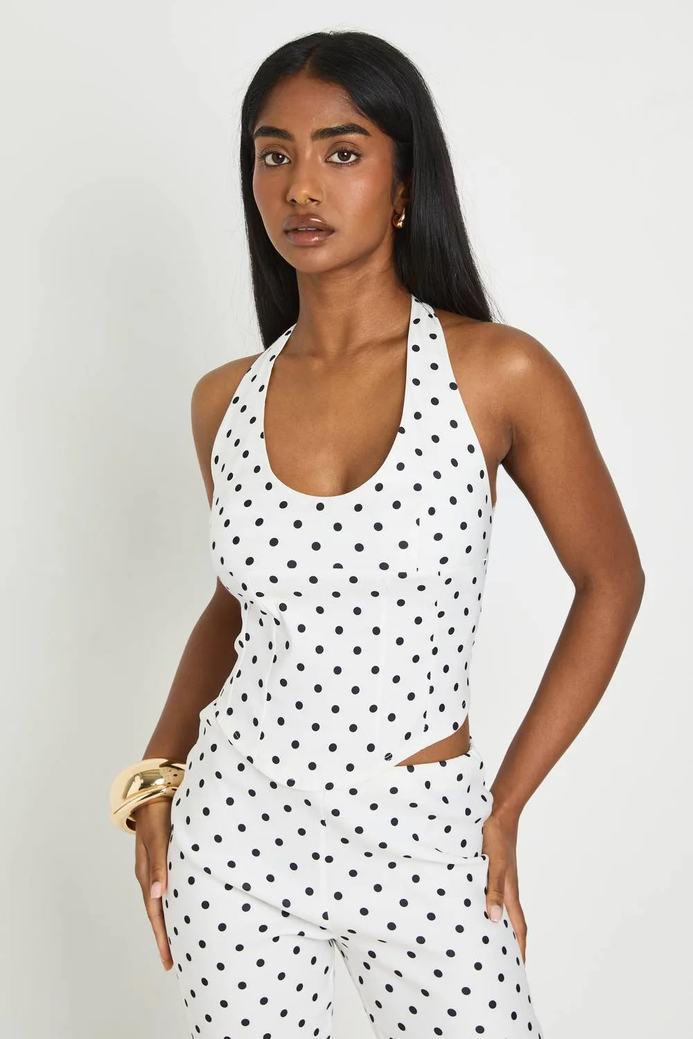 Bengaline Polka Dot Halter Neck Corset Top by boohoo