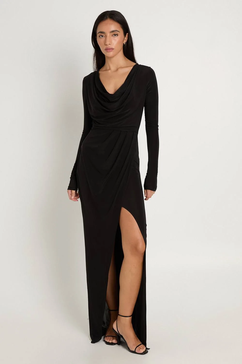 Slinky Ruched Wrap Long Sleeve Maxi Dress by boohoo