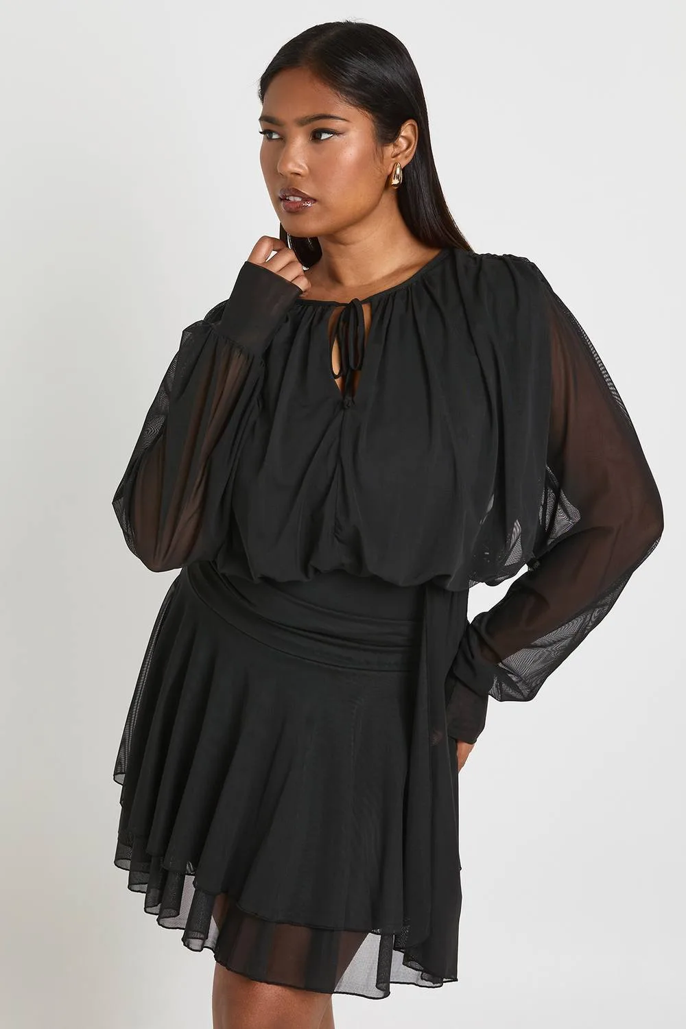 Tie Front Drop Hem Skater Dress