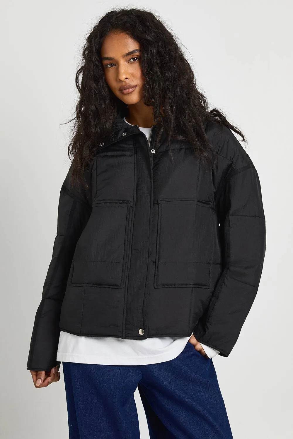 Square Quilted Puffer Jacket by boohoo
