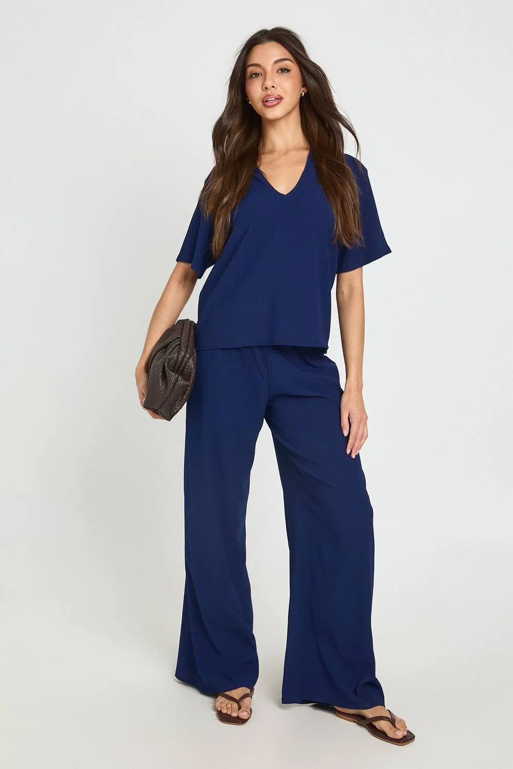 Textured Collared Top & Straight Leg Trouser Co-Ord by boohoo