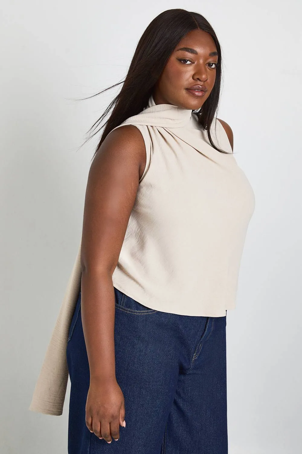 Wrap Over Scarf Top - Stone by boohoo