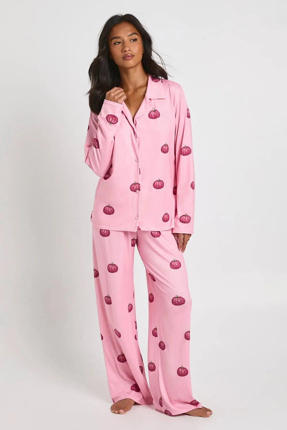 Halloween Pumpkin Print Long Sleeve Shirt & Trousers Pyjama Set