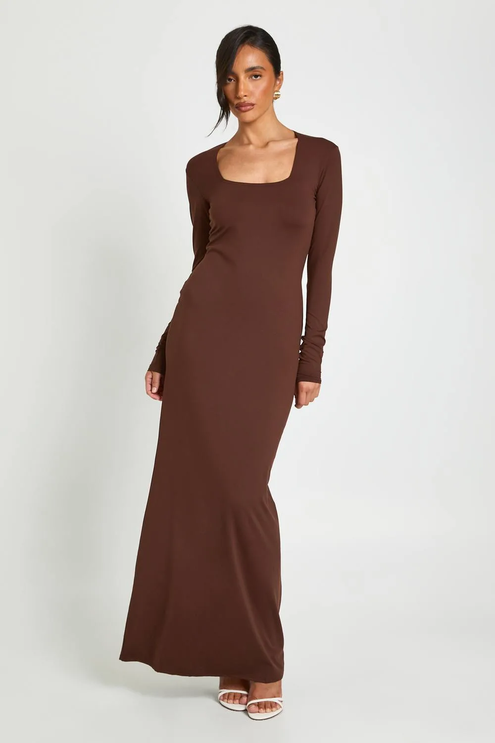 Basic Supersoft Square Neck Long Sleeve Maxi Dress by boohoo