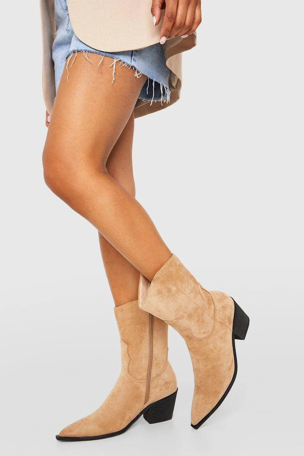 Wide Fit Faux Suede Western Ankle Cowboy Boots
