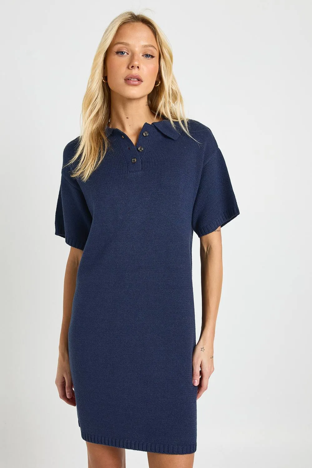 Collared Button Down Oversized Knitted Dress by boohoo