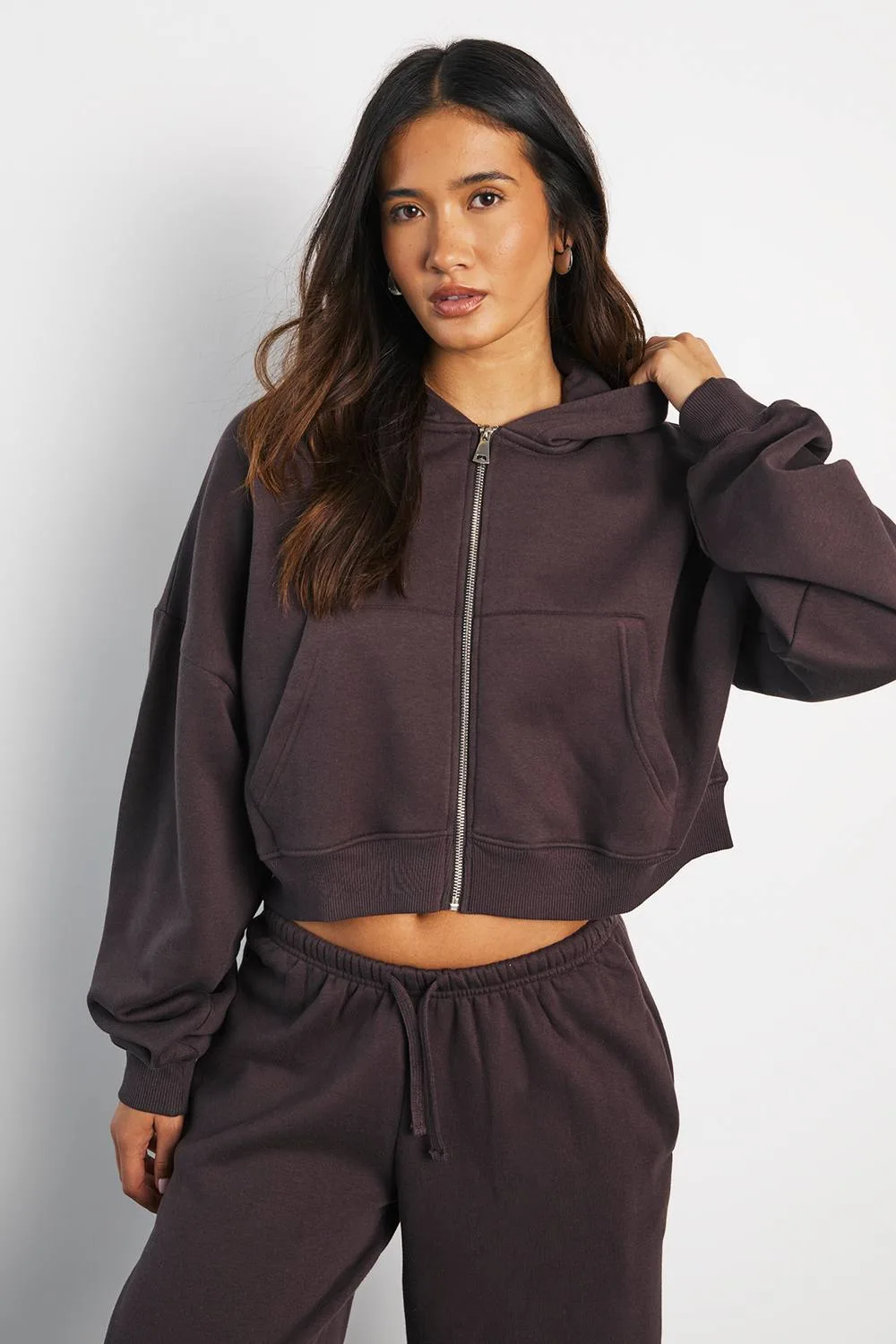 Boxy Balloon Sleeve Oversized Zip Through Hoodie