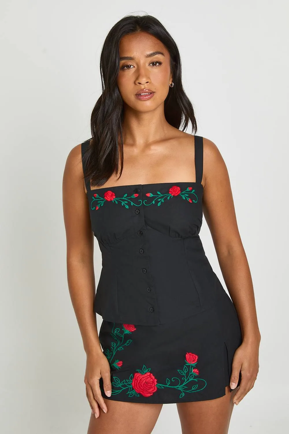 Poplin Embroidered Corset Top by boohoo