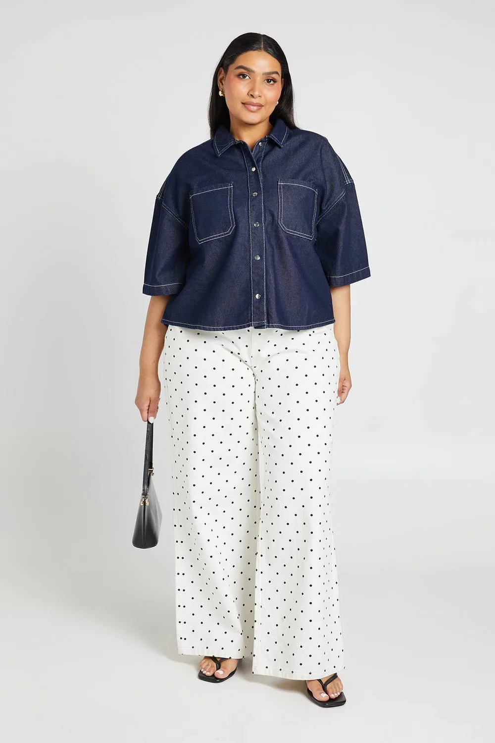 Oversized Short Sleeve Denim Shirt by boohoo