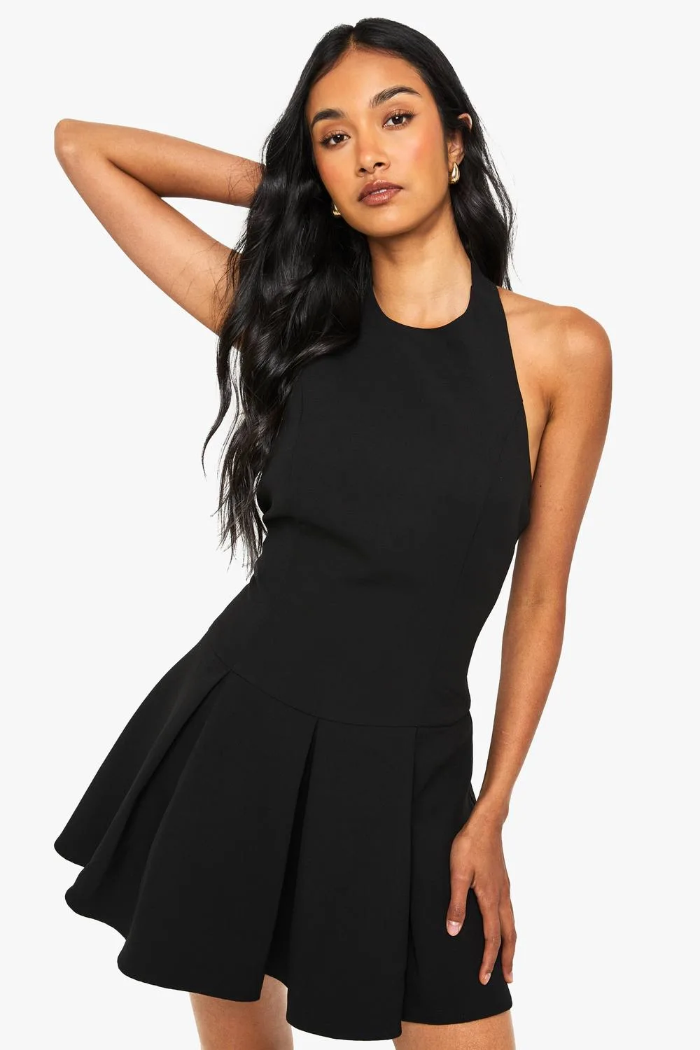 Tailored High Neck Pleated Mini Dress by boohoo
