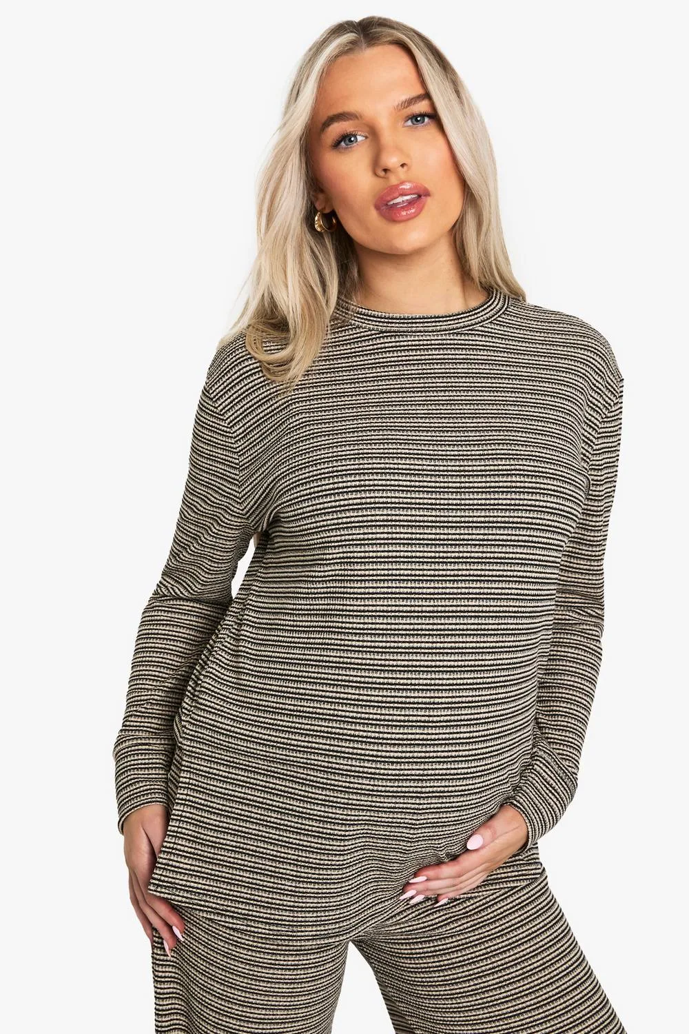 Maternity Rib Stripe Oversized T-Shirt by boohoo