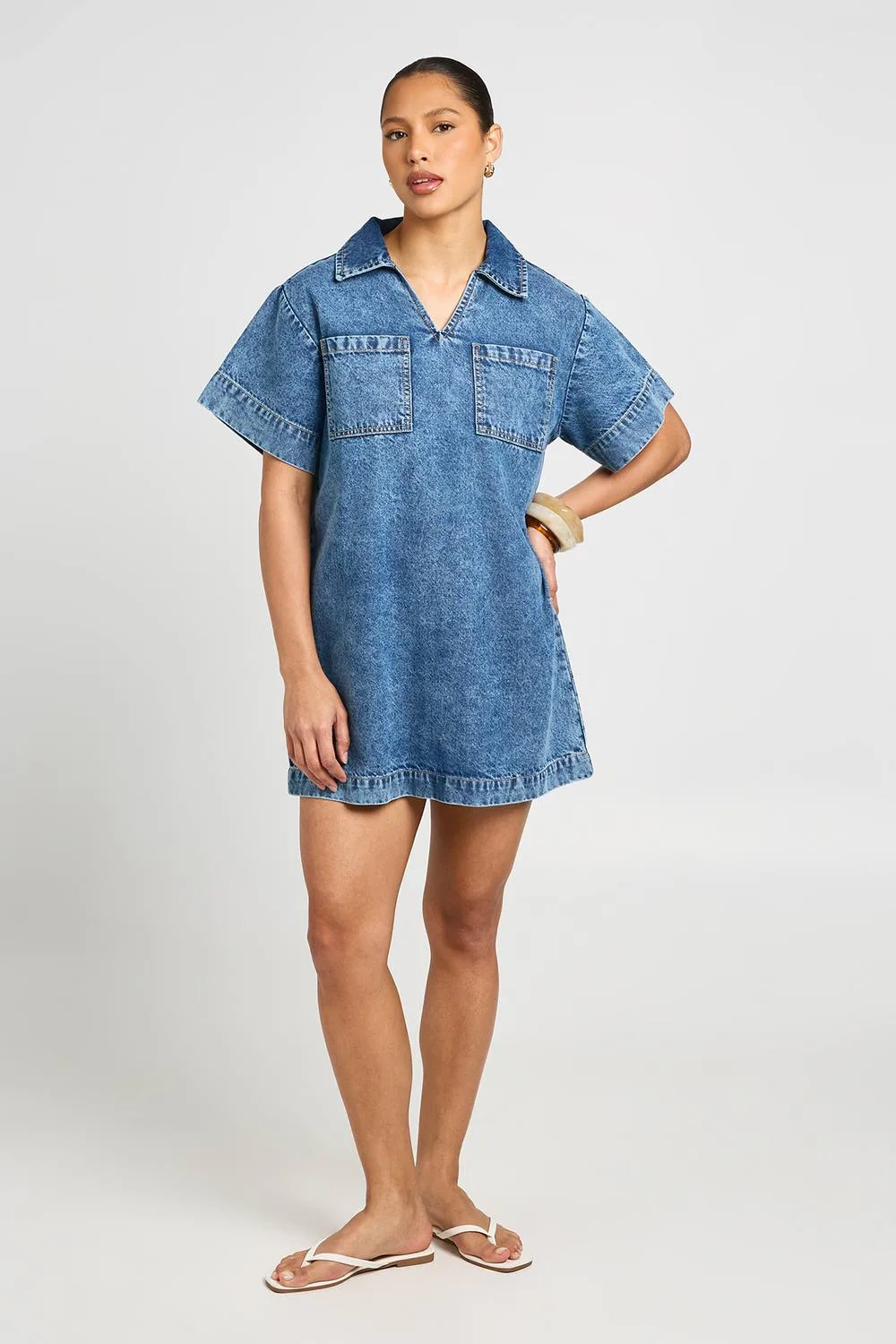 Boxy Short Sleeve Denim Dress