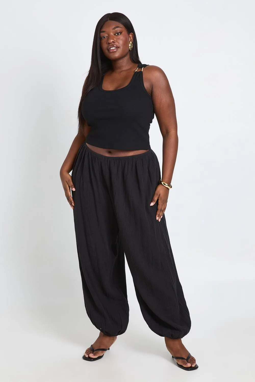 Cheesecloth Elasticated Waist Balloon Trouser