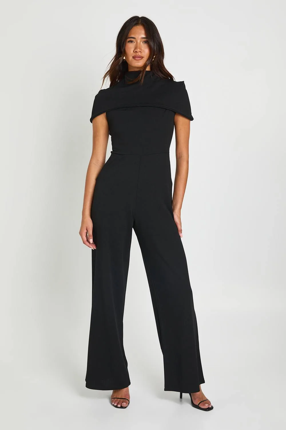 Jersey Crepe Cape Detail Wide Leg Jumpsuit