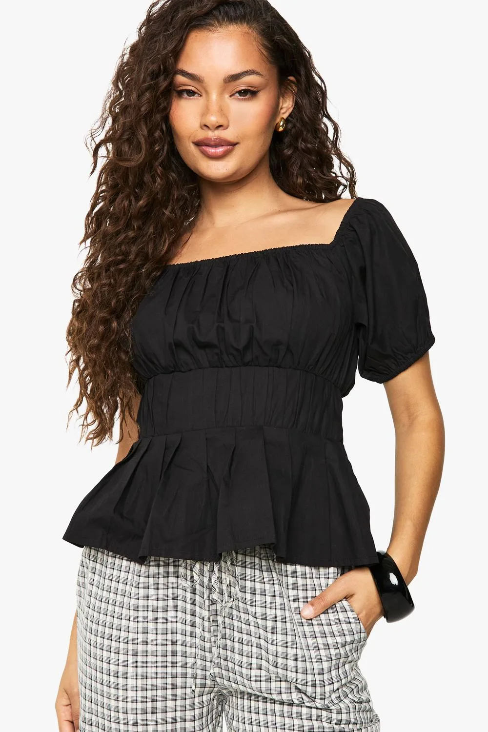 Poplin Bardot Top by boohoo