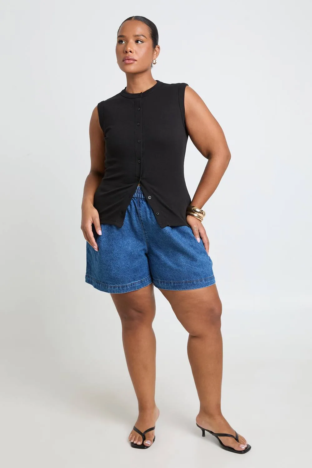Denim Elasticated Waist Flippy Short by boohoo