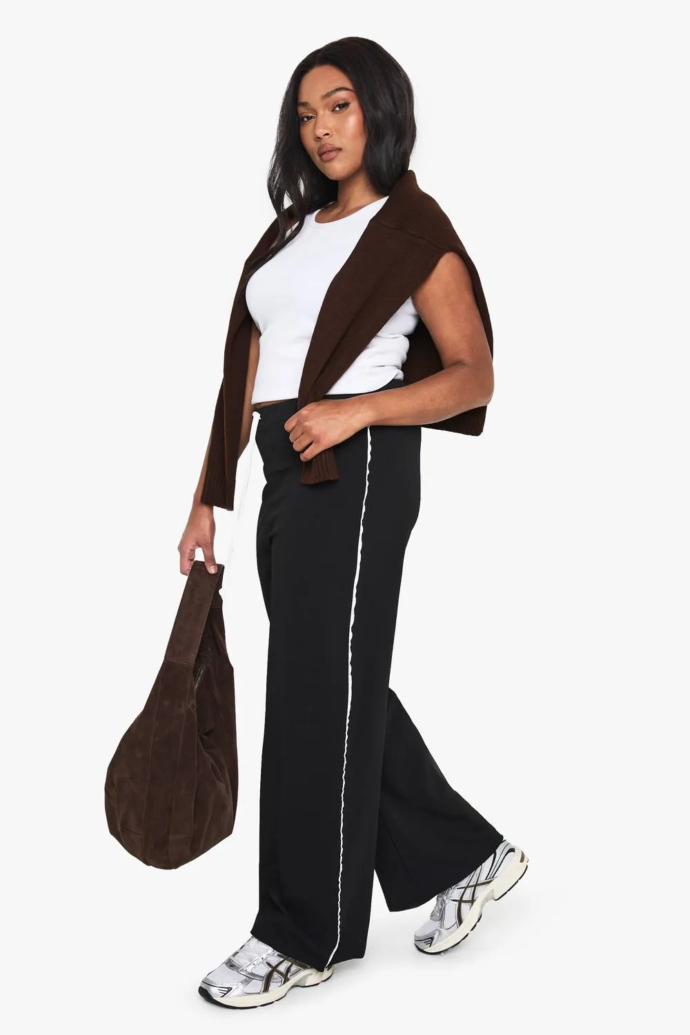 Scuba Crepe Contrast Straight Leg Trouser by boohoo