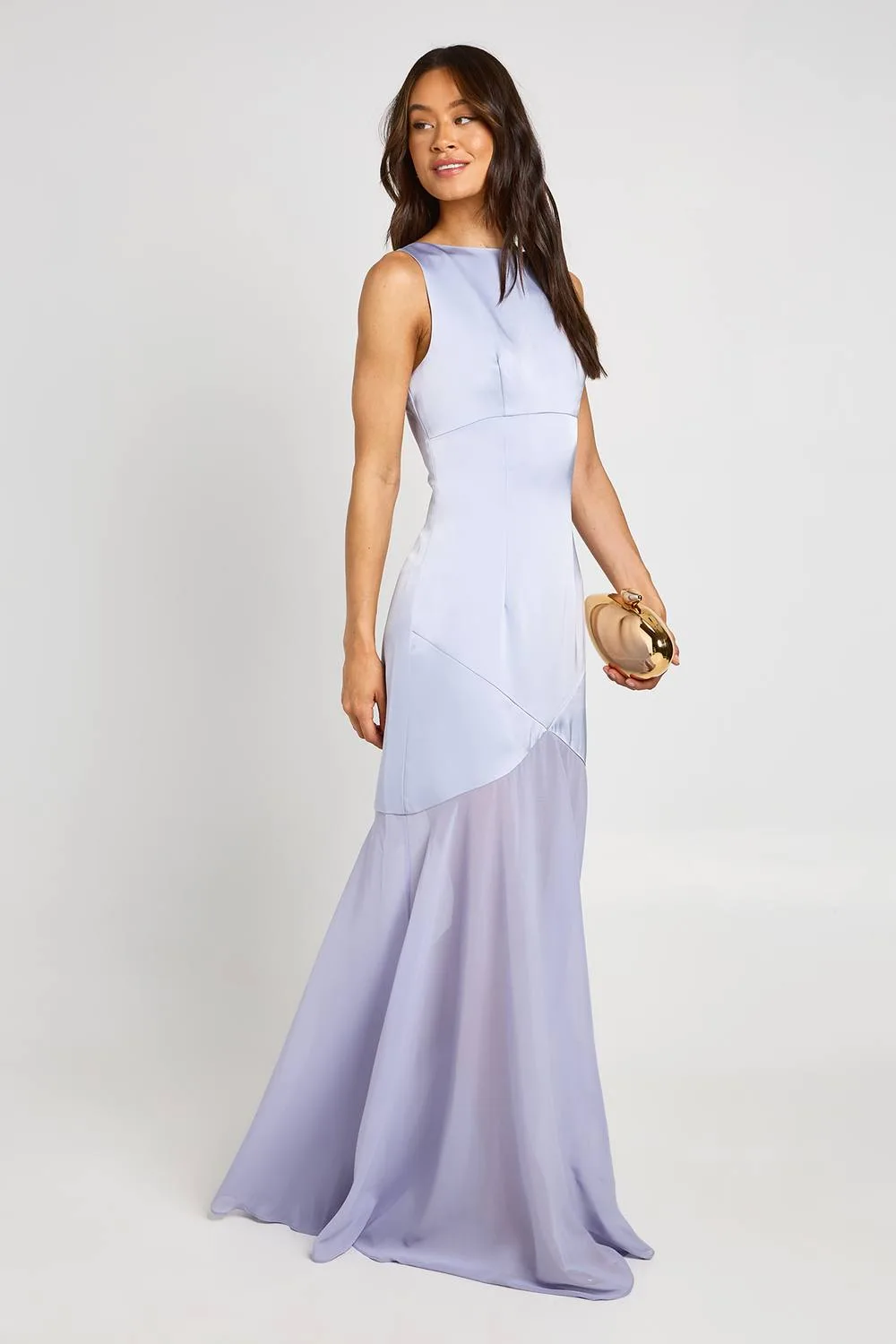 Satin & Chiffon Mix Pleated Maxi Dress by boohoo
