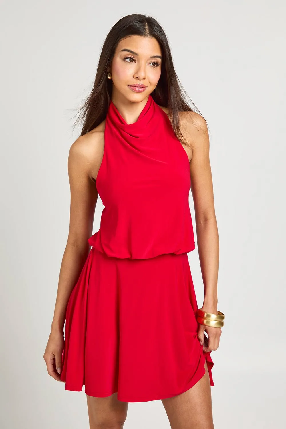 High Neck Open Back Mini Dress with Drop Waist by boohoo