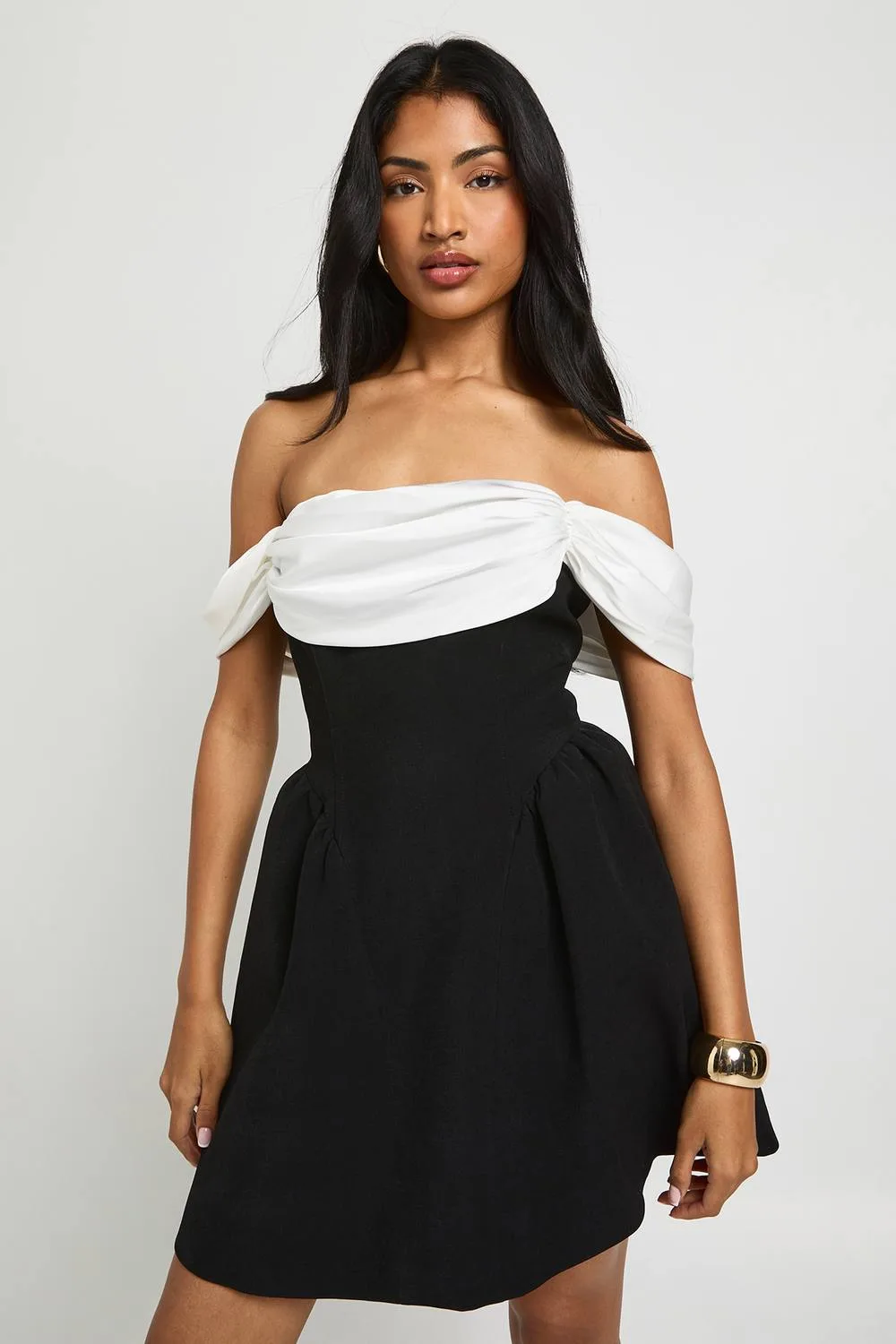 Contrast Drape Detail Mini Skater Dress by boohoo