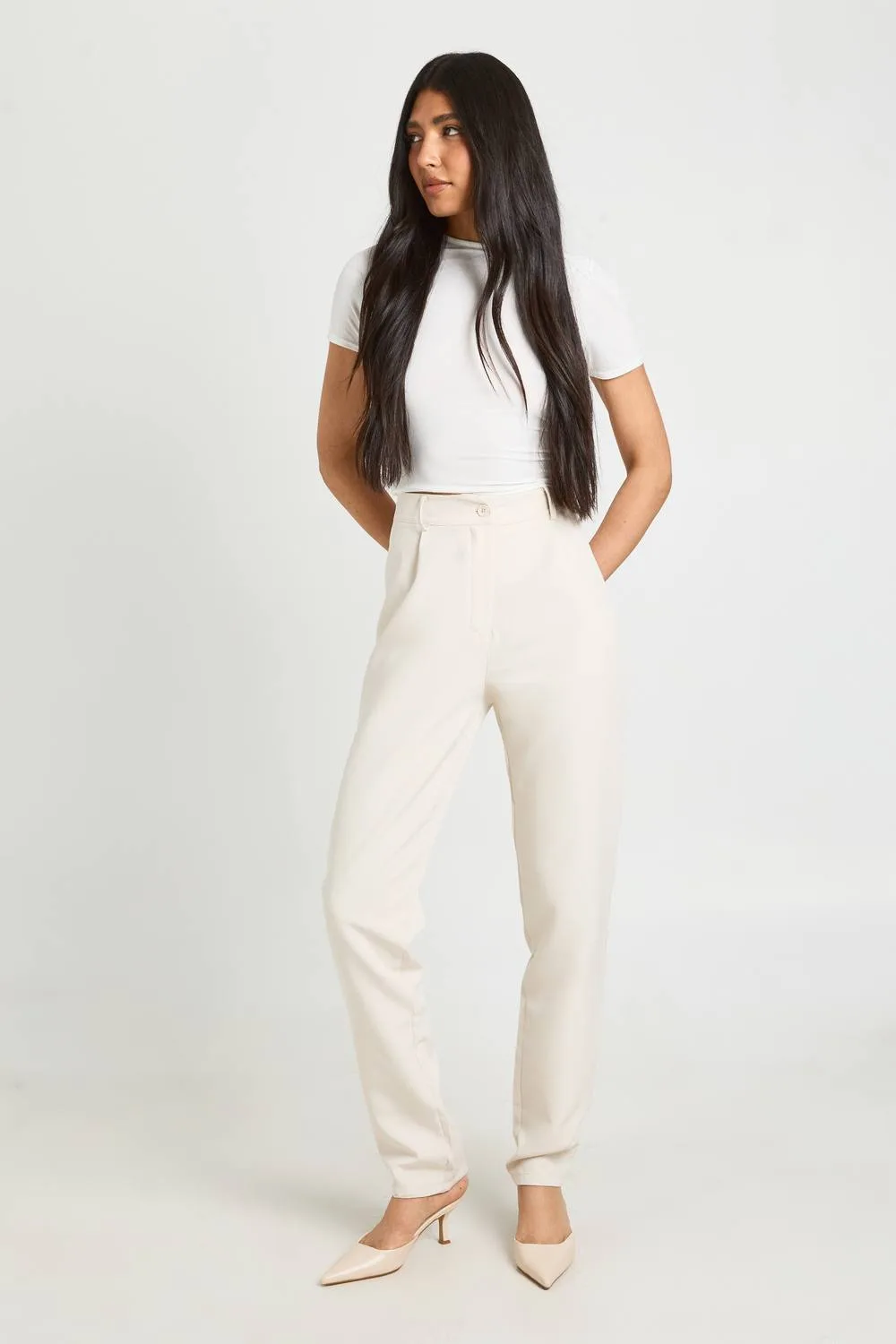 High Waist Tapered Tailored Suit Trousers by boohoo