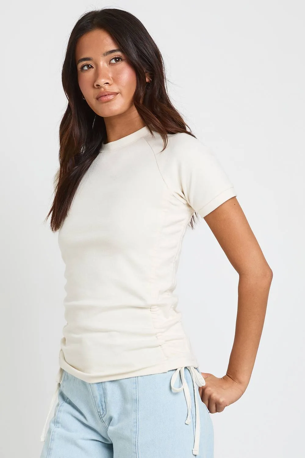 Heavy Cotton Ruched Tie Side Short Sleeve Top by boohoo