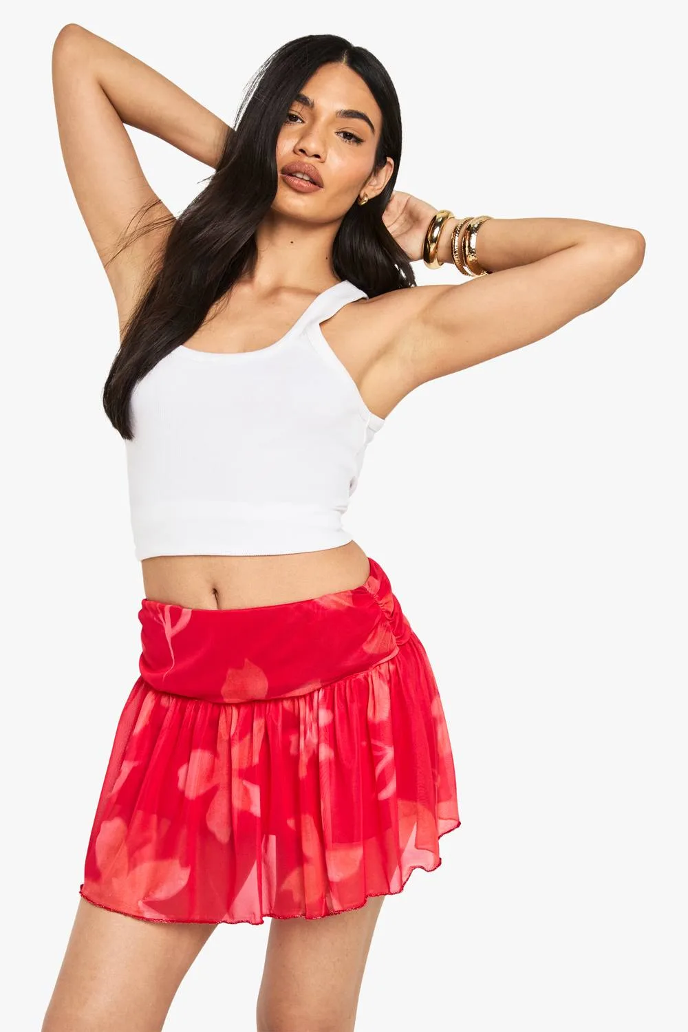 Floral Printed Mesh Mini Skirt by boohoo