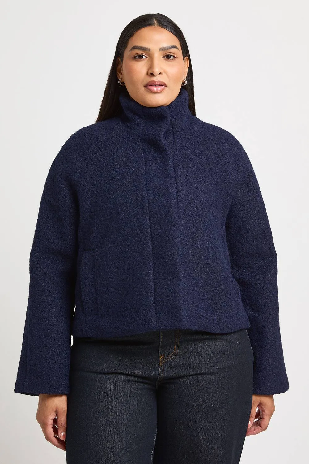 Funnel Neck Wool Look Jacket by boohoo