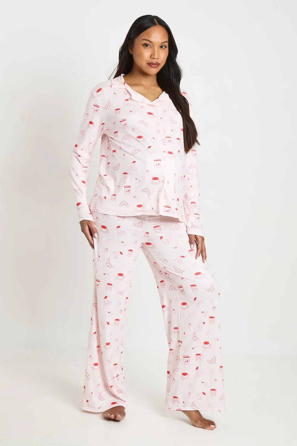 Maternity Croissant & Jam Long Sleeve & Trouser Pyjama Set by boohoo
