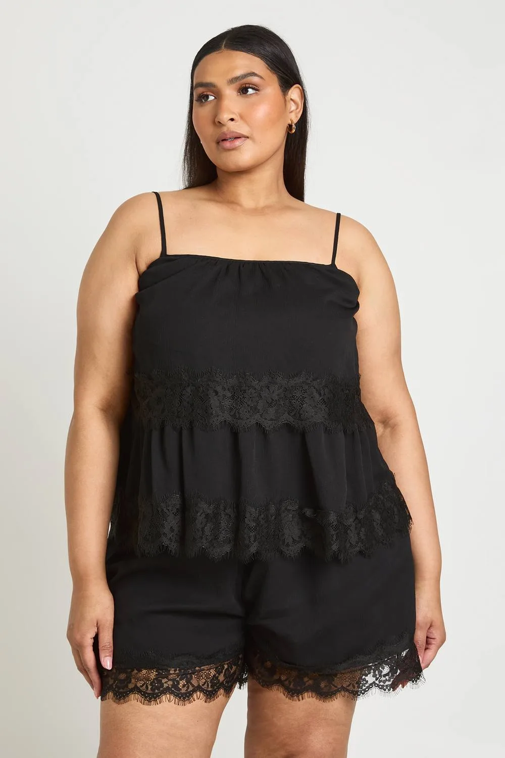 Chiffon Lace Hem Layered Cami Top by boohoo