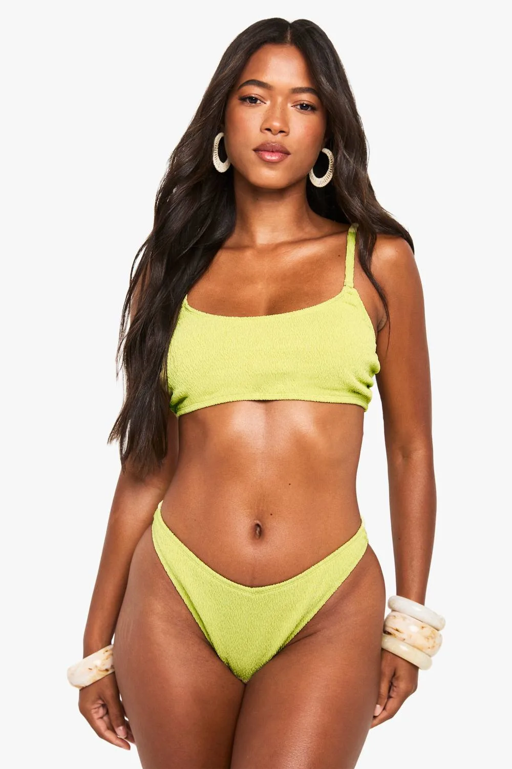Swimwear Essentials Crinkle V Front Bikini Bottoms by boohoo