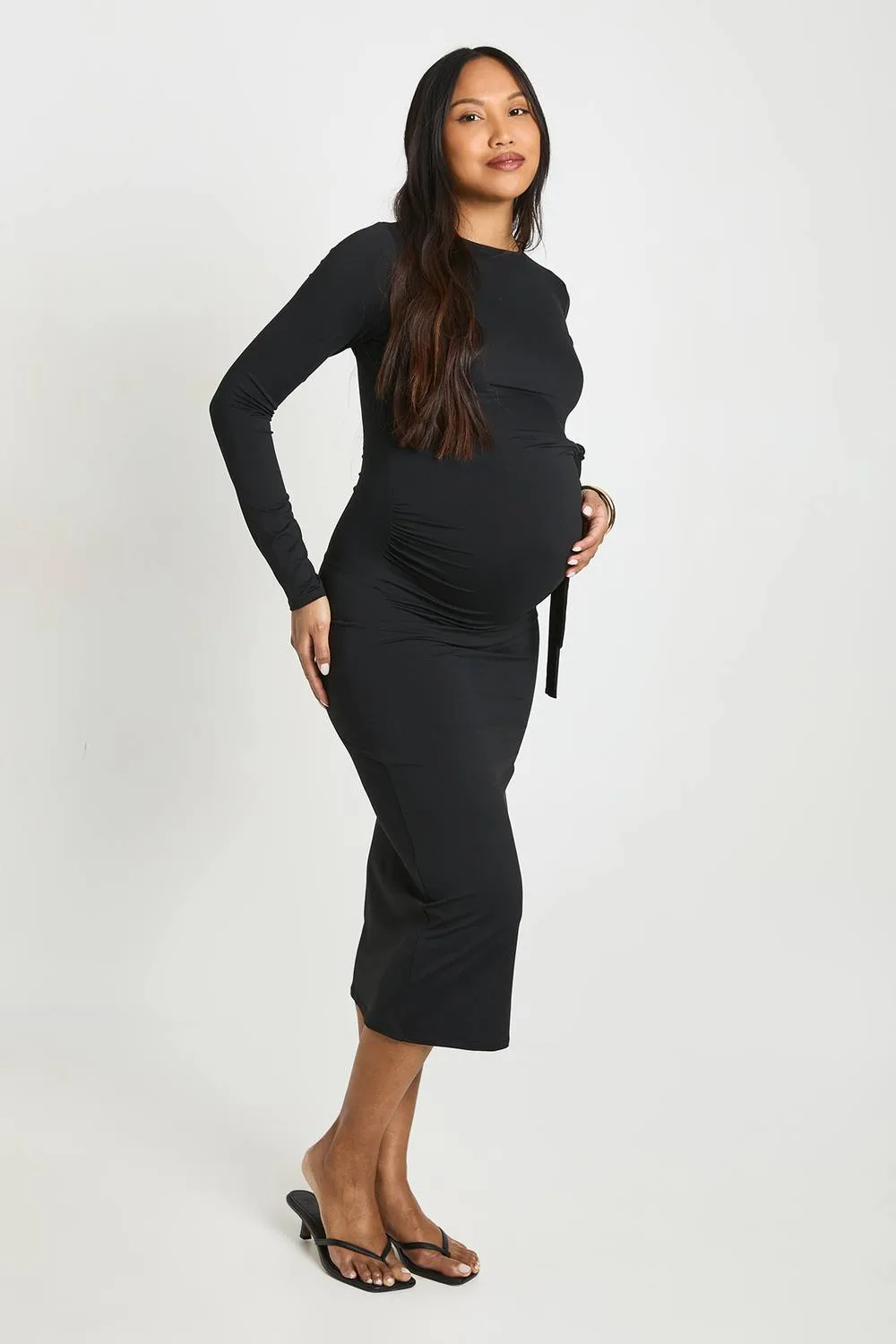 Maternity Tie Side Wrap Midaxi Dress by boohoo