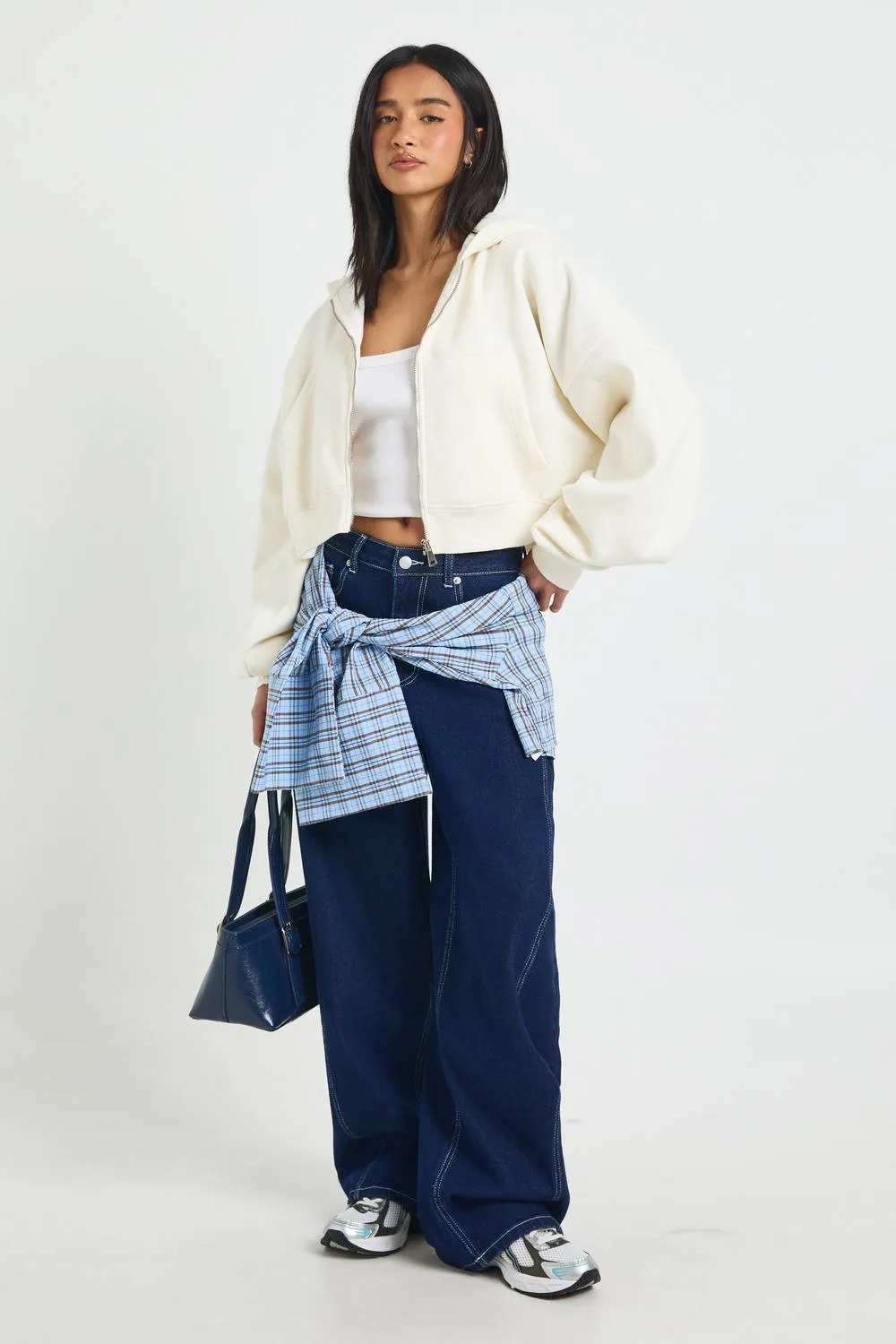 Boxy Balloon Sleeve Oversized Zip Through Cotton Hoodie by boohoo