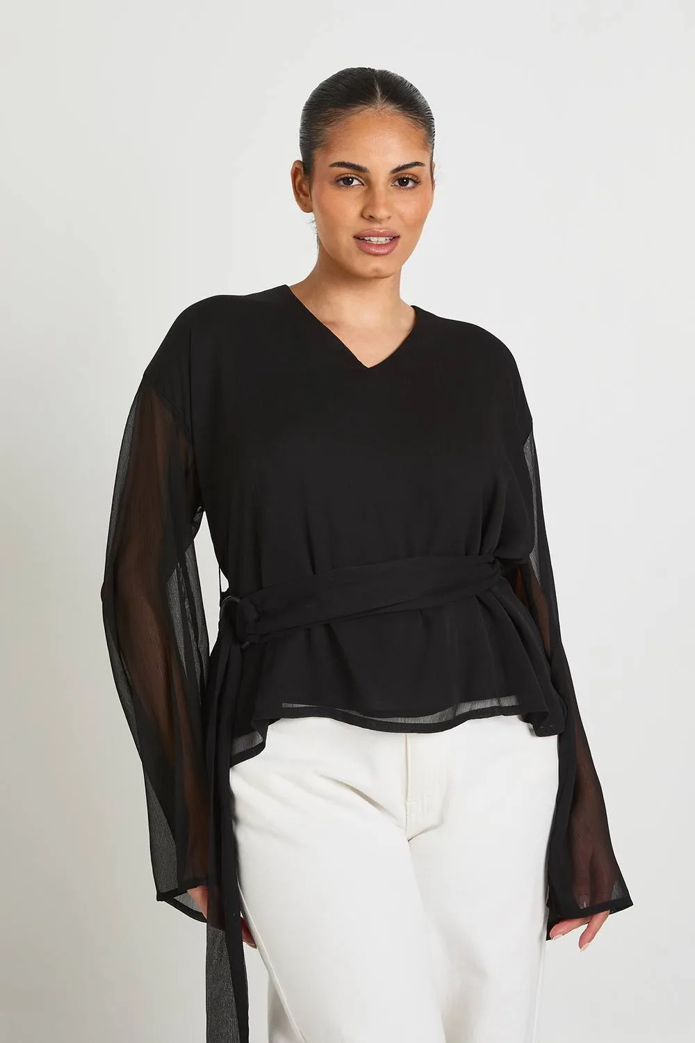 Chiffon Gold Trim Wrap Top by boohoo