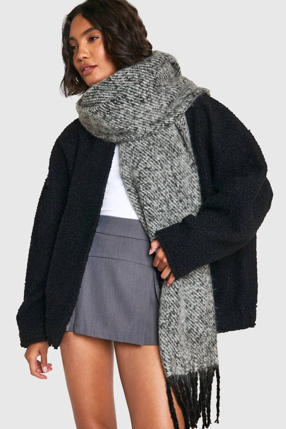 Two Tone Chunky Knitted Scarf