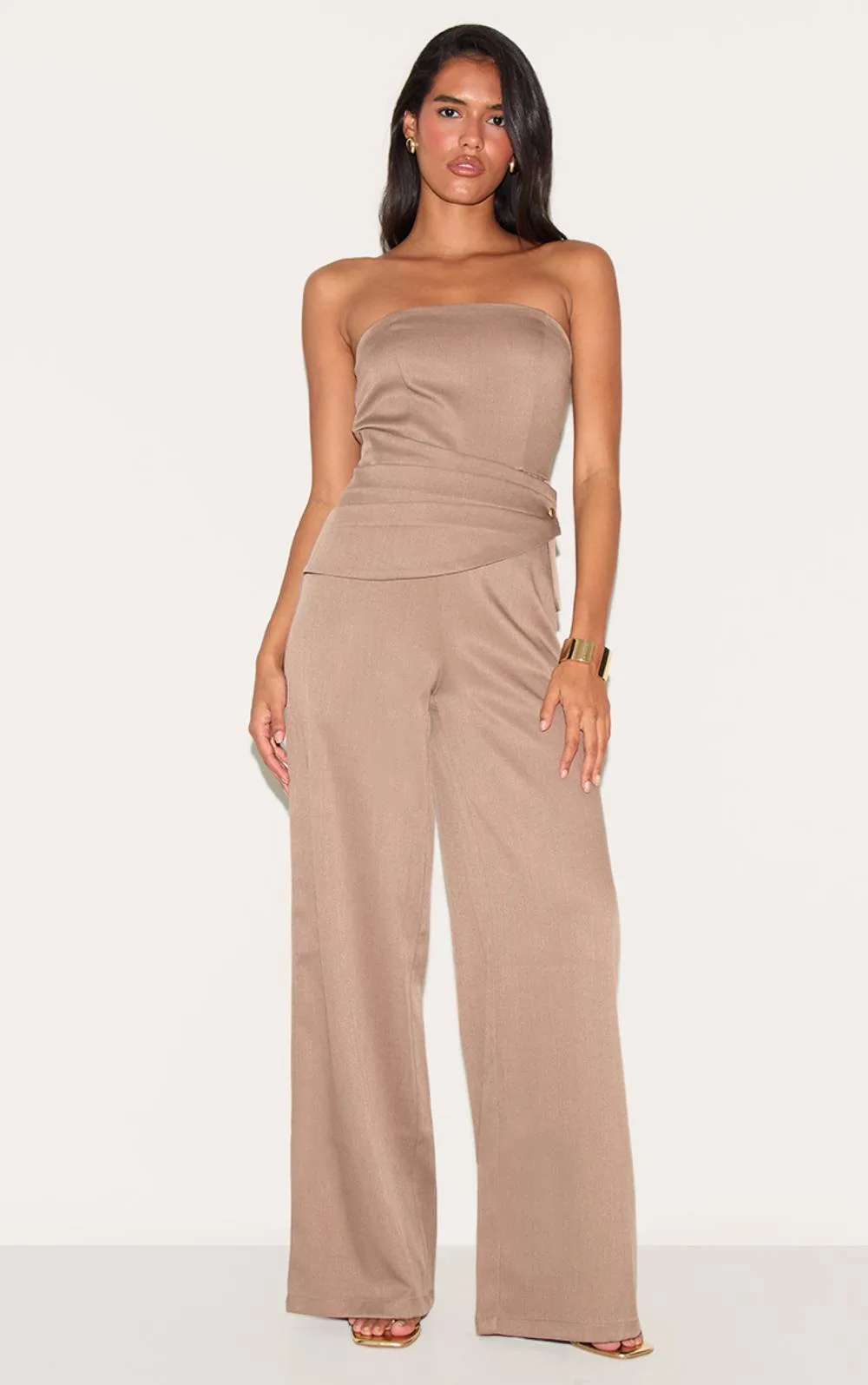 Woven Bandeau Tie Detail Jumpsuit