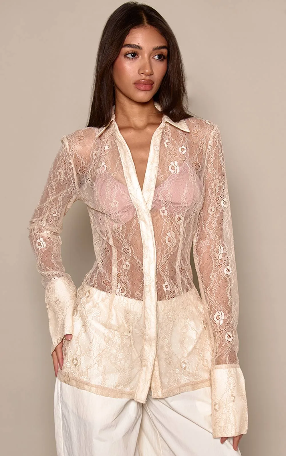 Delicate Lace Fitted Shirt by PrettyLittleThing