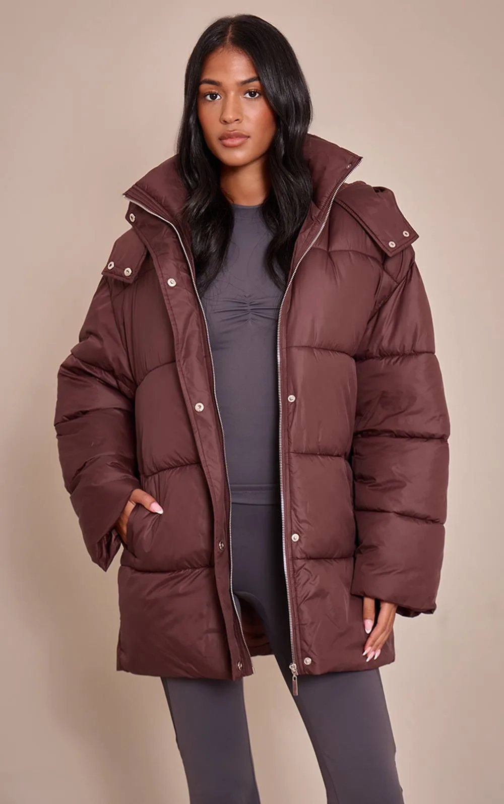 Oversized Hooded Puffer Jacket by PrettyLittleThing