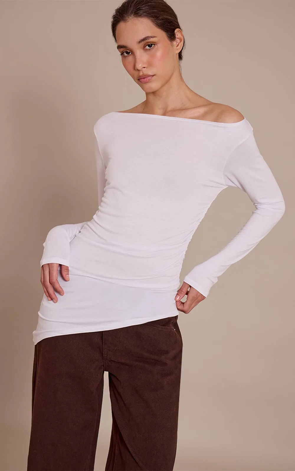 Asymmetric Hem Detail Long Sleeve Top