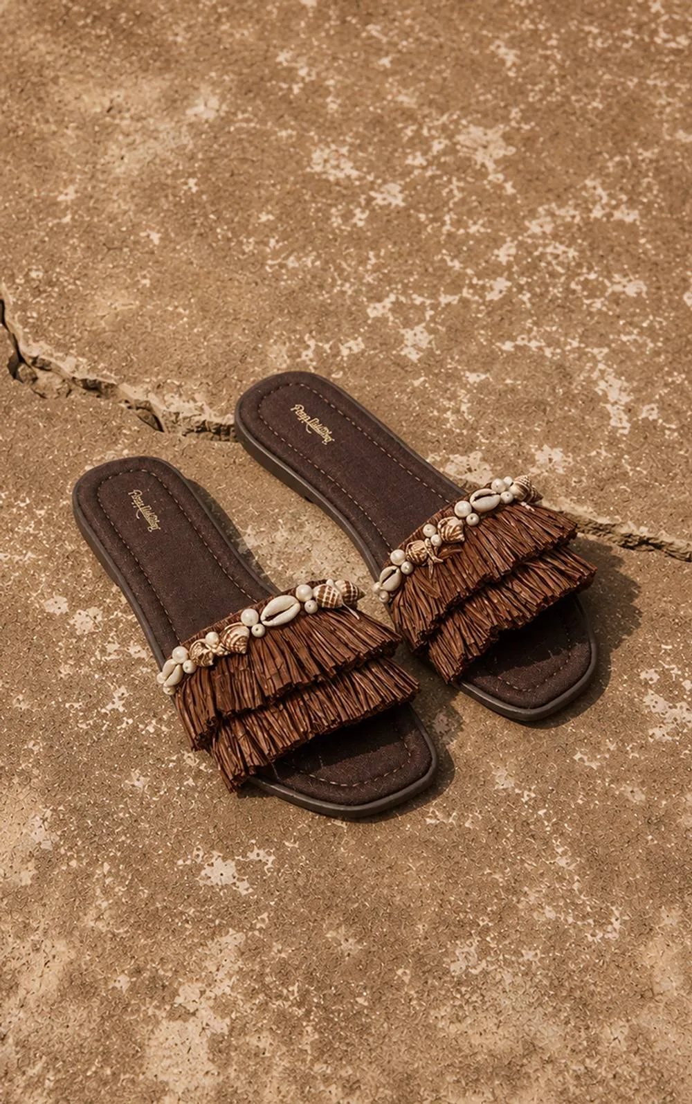 Raffia Shell Trim Mule Flat Sandals by PrettyLittleThing