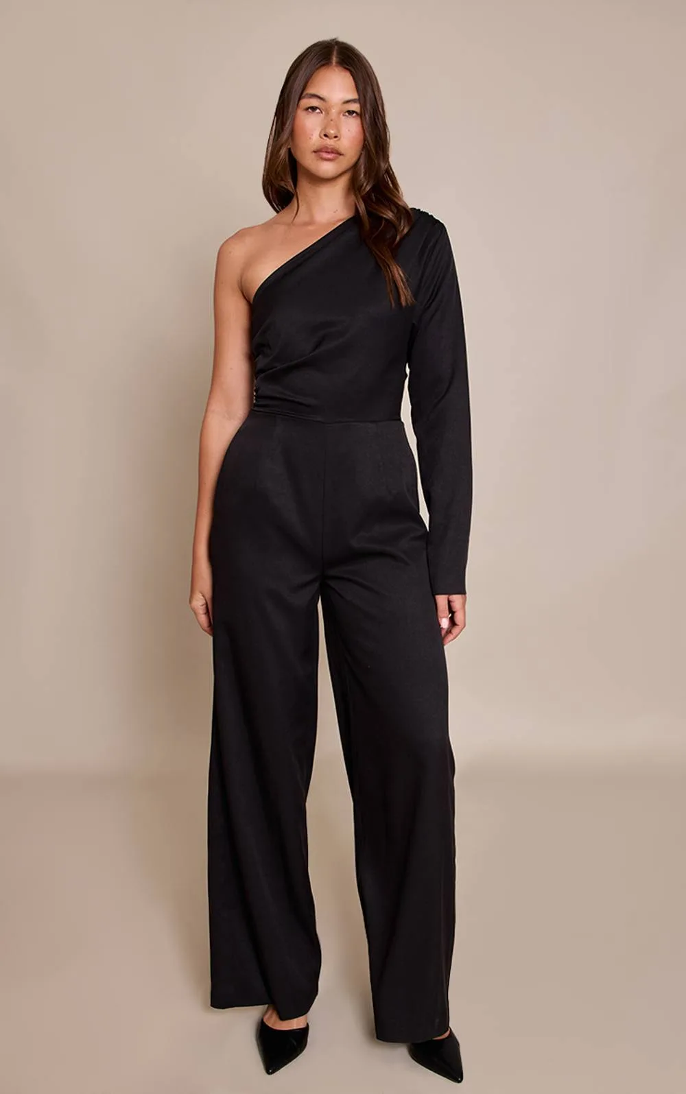 Woven Tailored One Sleeve Jumpsuit